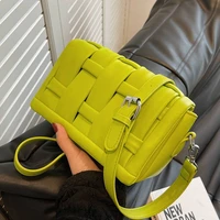 stylish square pouch bag for female 2022 new fashion woven neon green designer shoulder bag for women messenger bag