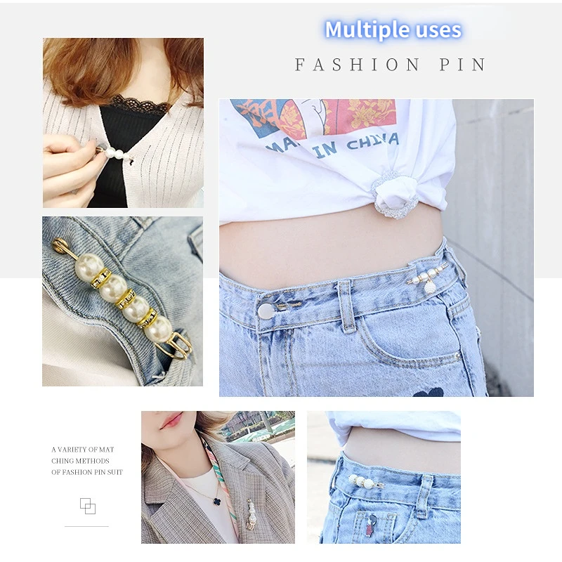 Women's Clothing Brooch Set Pearl Rhinestone Brooches for Women Lapel Pin Tightening Waist Pin Diy Accessories