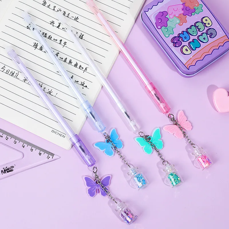 24 Pcs Wholesale Cute Butterfly Pendant Gel Pen Pendant Pens Student Signature Black Ink Pen Korean Stationery Ins stationary