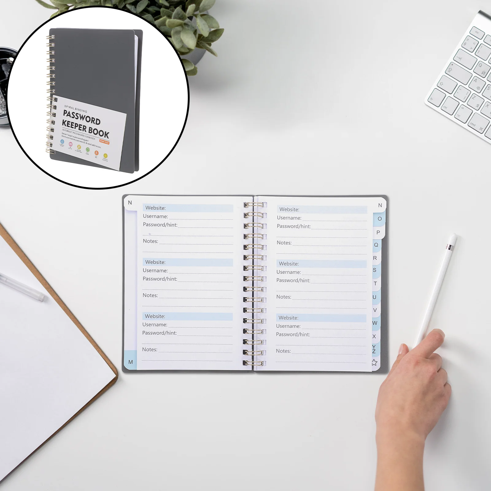 Книга с паролем блокнот адресом компьютера и алфавитическими вкладками