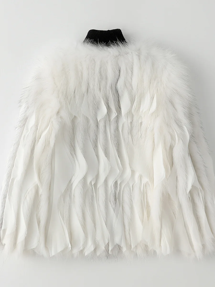 Fox Hair Woven Fur Coat Women's Short Fall Winter 2022 New Fashion leisure Strip Ruffle