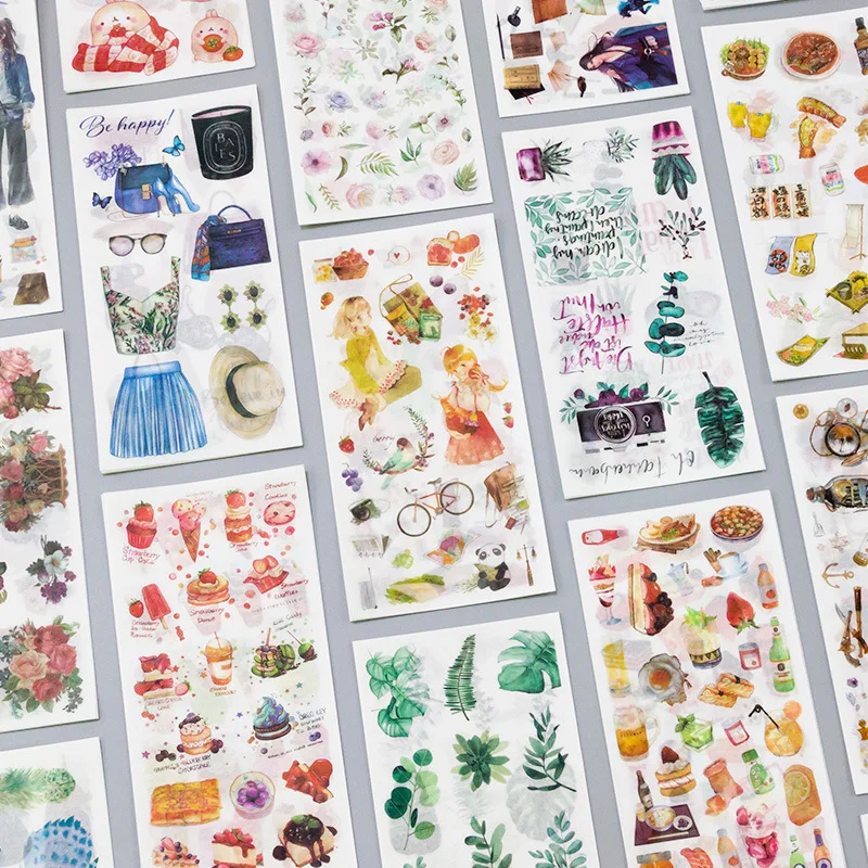3-6sheet/Pack Kawaii Girls Flowers Cat Dog Washi Paper Stickers Decoration DIY Diary Scrapbooking Mobile Sticky Stationery Gifts