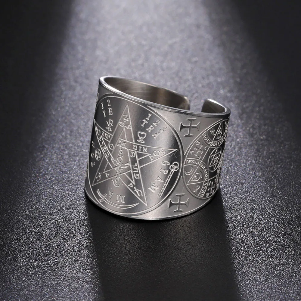 Фото COOLTIME пентаграмма мужское кольцо из нержавеющей стали Tetragrammaton кольцо имя Бога амулет Соломон викканские украшения №1