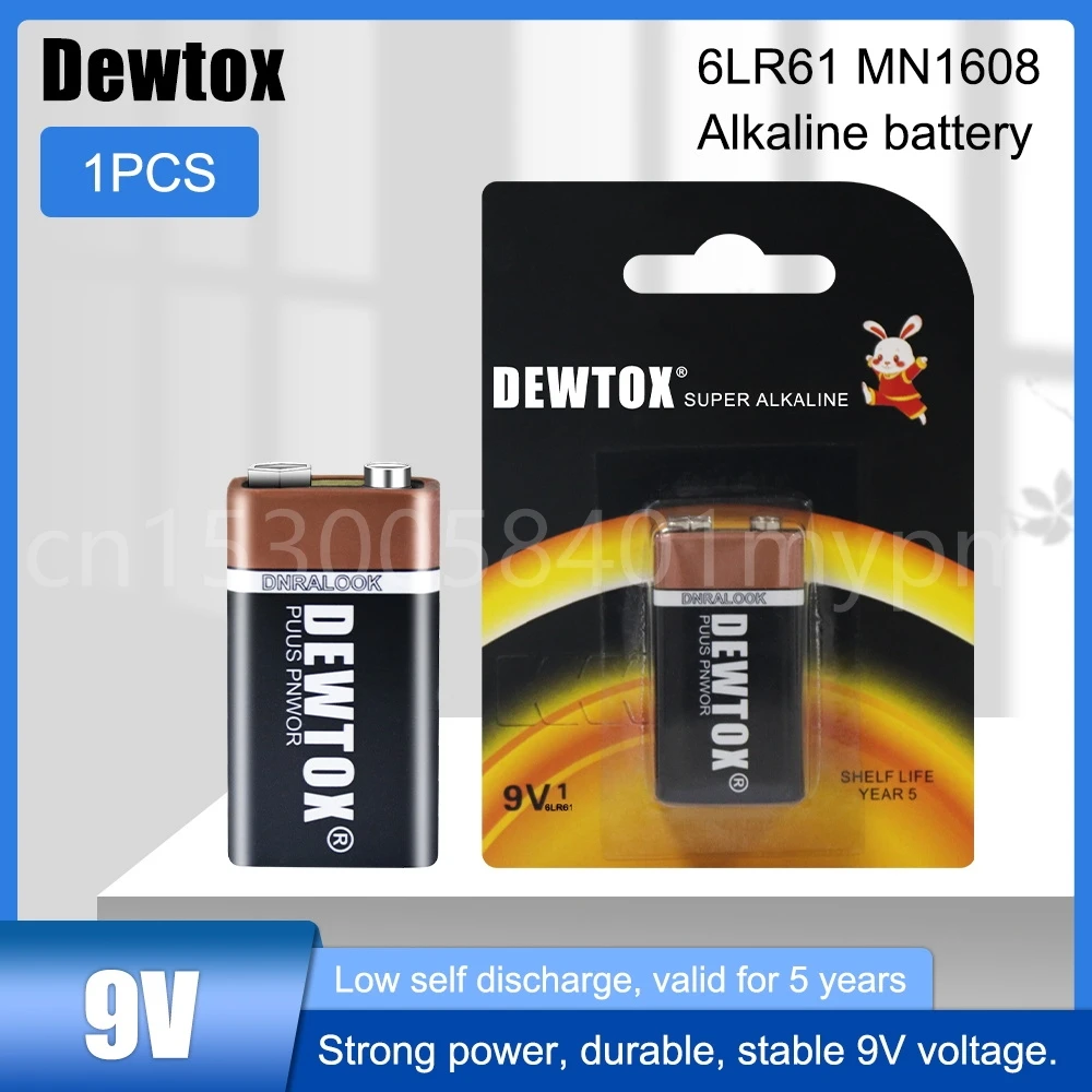1 шт., щелочная батарея Dewtox 9 В 6F22 MN1604 PPP3 6LR61 для MP3 Walkman, беспроводной дверной звонок, гарнитура, дымовая сигнализация