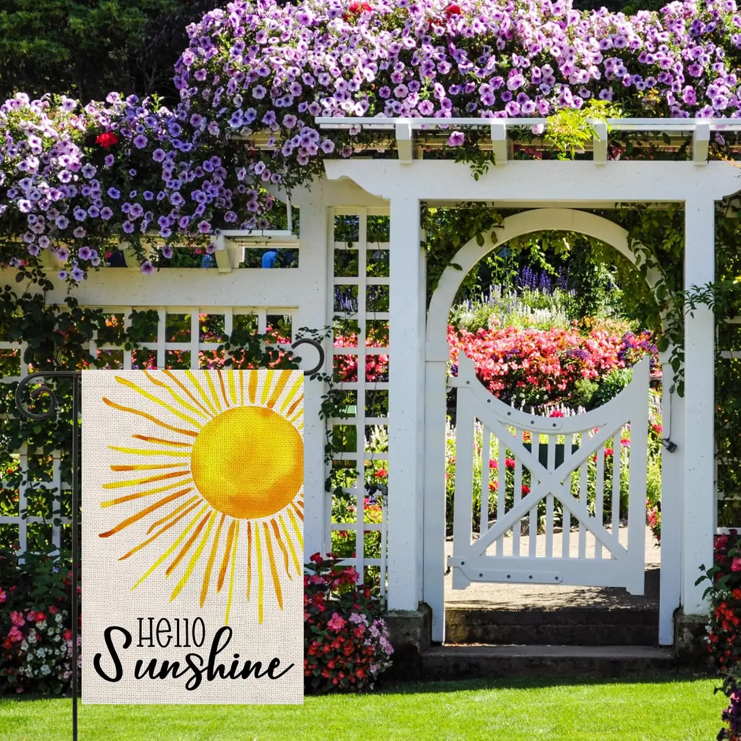 Флаг для сада Texupday Hello Sunshine, двусторонний, вертикальный, из мешковины, в деревенском стиле, для праздников, вечеринок, улицы, двора, весна-лето (art.: 3920db269fa8f) - 3920db269fa8f
