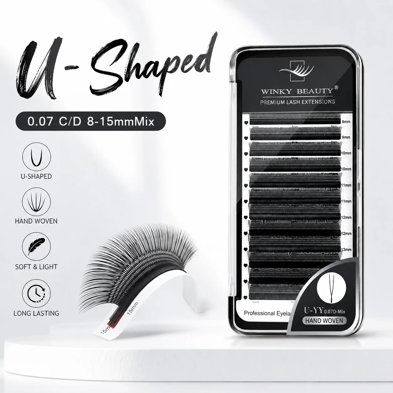 Фото Накладные ресницы Winky Beauty U-образной формы YY, новый стиль, U/W ресницы, норковые, готовые объемные пучки, двойные кончики №1