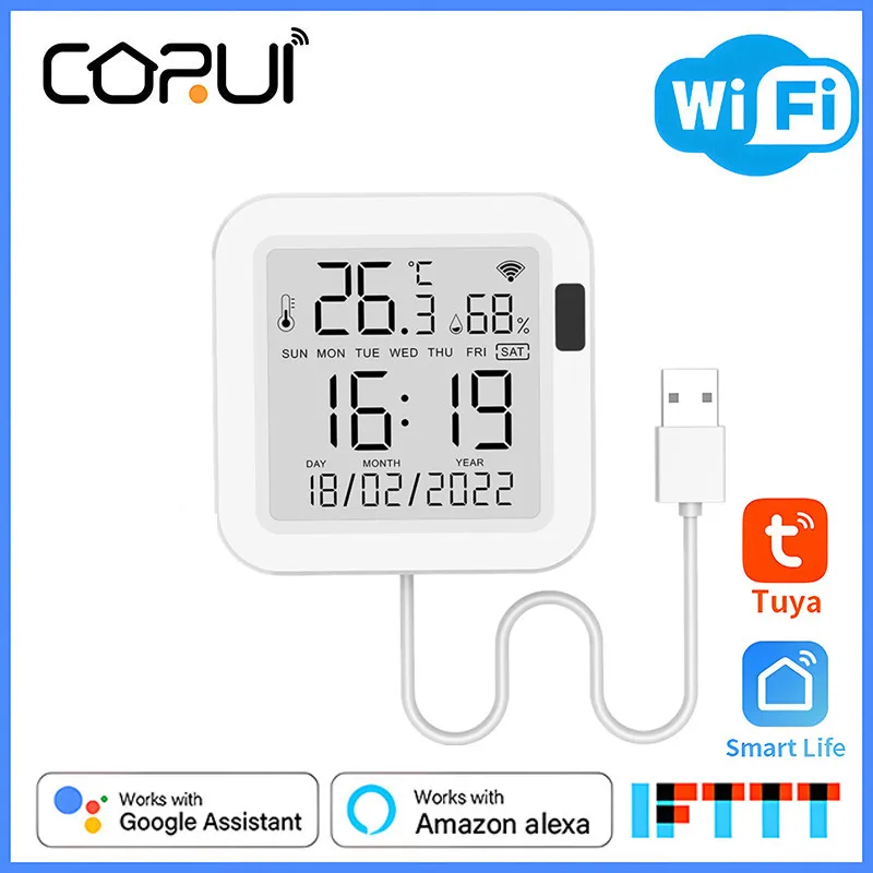 

CoRui Tuya WiFi Temperature Humidity Sensor Hygrometer IR Sensing Backlight Thermometer Via Alexa Smart Life Google Assistant