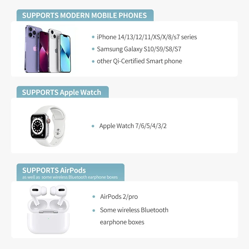 Беспроводное зарядное устройство 15 Вт подставка для iPhone 14 Samsung S24 S23 Ultra Apple Airpods Watch