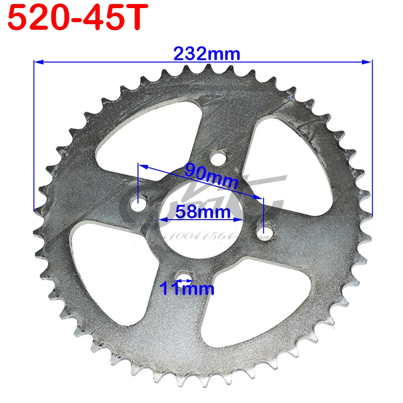

free shipping 520 45Tooth 58mm Rear Chain Sprocket for Chinese ATV Quad Pit Dirt Bike Buggy Go Kart Motorcycle Motor
