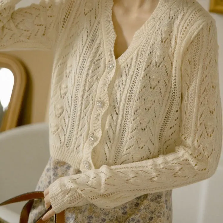 

2022 Women Summer New Ice Silk Knit Cardigan Jackets Female Short Hollow Out Coats Ladies Sunscreen Air Conditioning Outwear U66