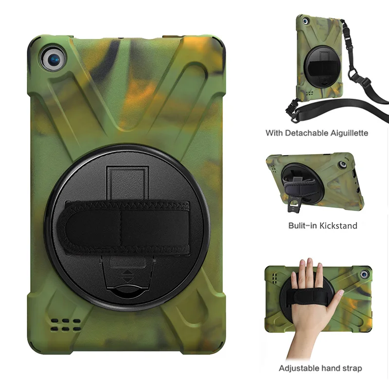 

Silicone Case with Shoulder Wrist Strap for Kindle Fire HD 7 Drop Resistance Cover 2019 2017+Stylus