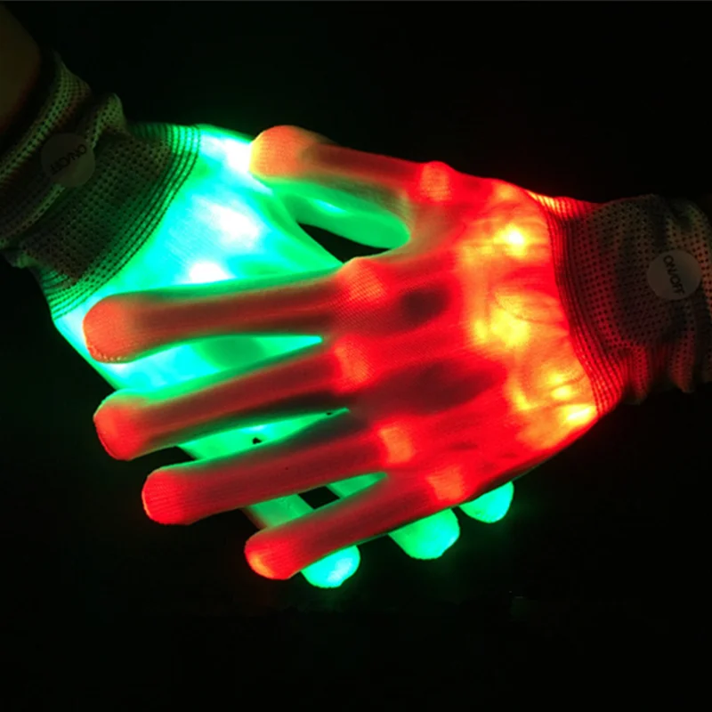 

1 Pair Glowing Led Gloves Halloween Gift New Colorful Glitter Gloves Rainbow Fluorescent cosplay Gloves Halloween decorations
