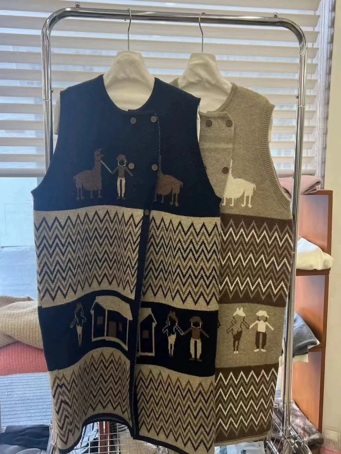 Японский винтажный вязаный свитер средней длины жилет юбка женский новый