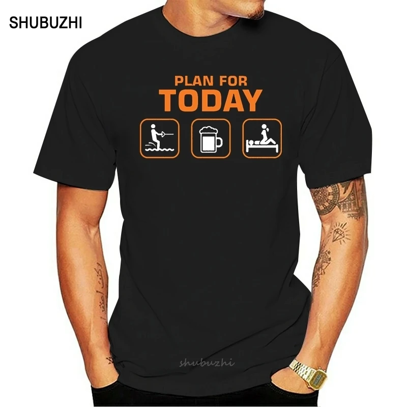 

Designs Humor Plan For Today Waterski Beer Drinking Skiing tee shirt men Leisure male t-shirts xxxl 4xl 5xl Unisex top tee
