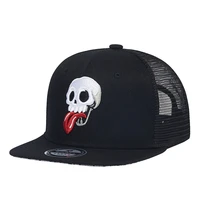 fashion summer mesh trucker cap for men trend skull embroidery flat brimmed hip hop baseball cap women breathable sun hat gorras
