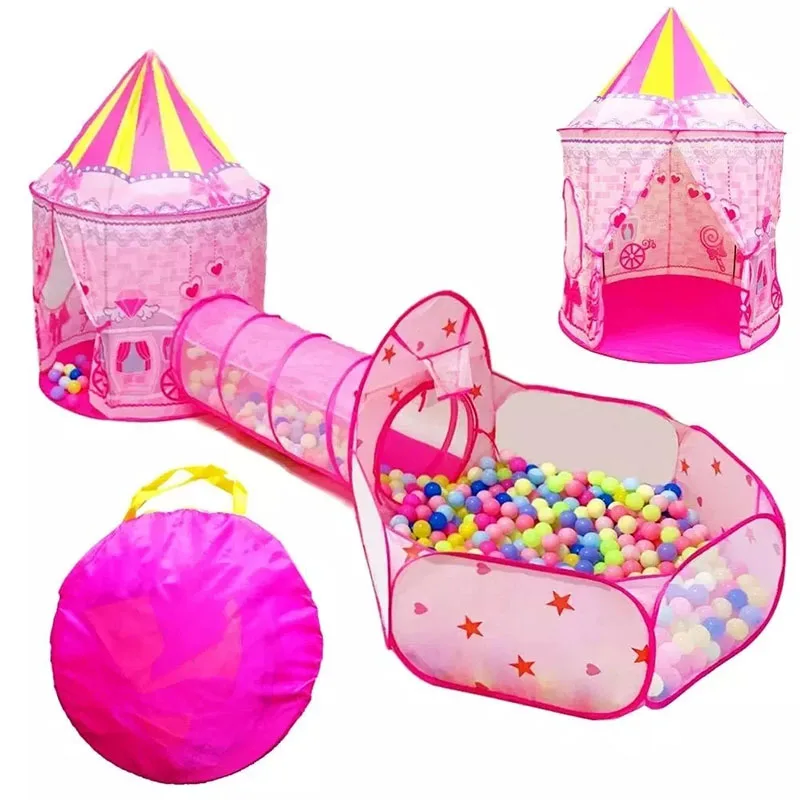 

Children Portable Tent Indoor Princess Girl Outdoor Fantasy Pink 3pcs House Crawling Sunshine Tunnel Game House Room Decor Gift