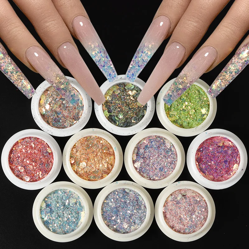 

10 Bottle/Set Mixed Nail Mermaid Glitter Flakes Decorations Sparkly 3D Hexagon Colorful Sequins Manicure DIY for Gel Nail Polish