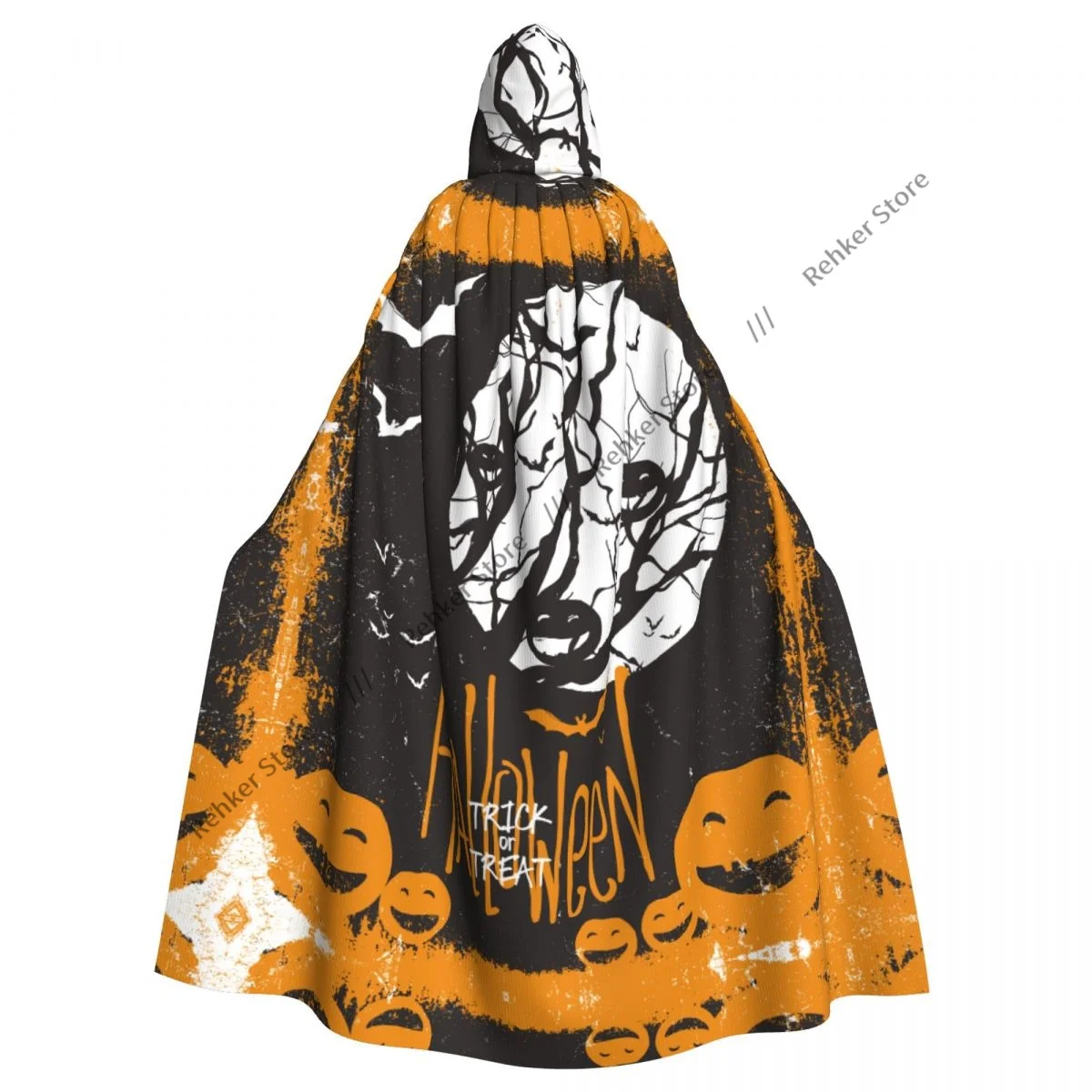 Хэллоуин сухое дерево полная луна и тыквы летучие мыши с капюшоном плащ пальто