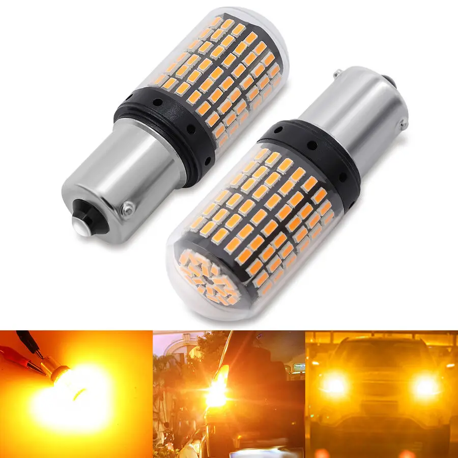 

2X Янтарный 1156 BAU15S LED 144 SMD Canbus Автомобильный задний стоп-сигнал высокой мощности