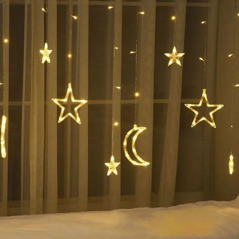

Led Light String Star Moon Light Full Sky Star Five-Pointed Star Curtain Lamp Christmas Festival Decoration Bedroom Color Light
