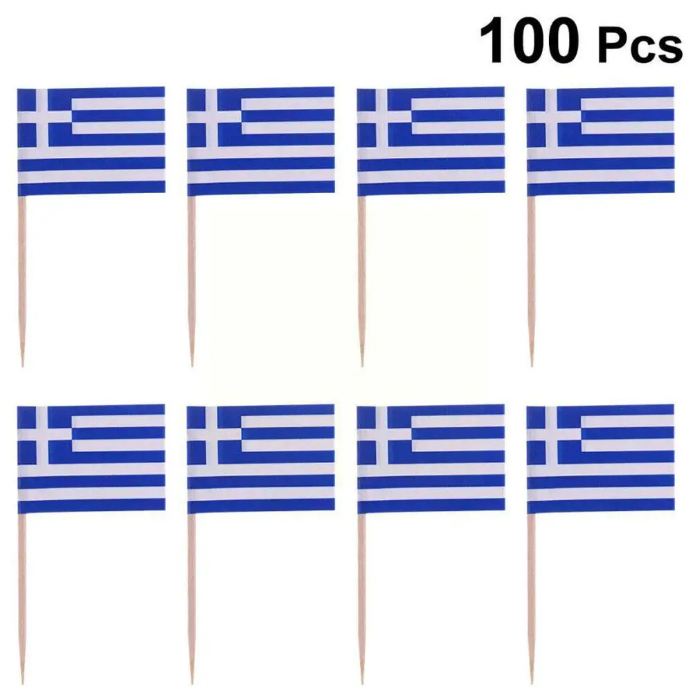 

100pcs Greece Flag Wooden Flag Toothpicks Design Cake Picks Cupcake Insert Party Toothpick Fruit Toppers Sup Decor Creative P3U9