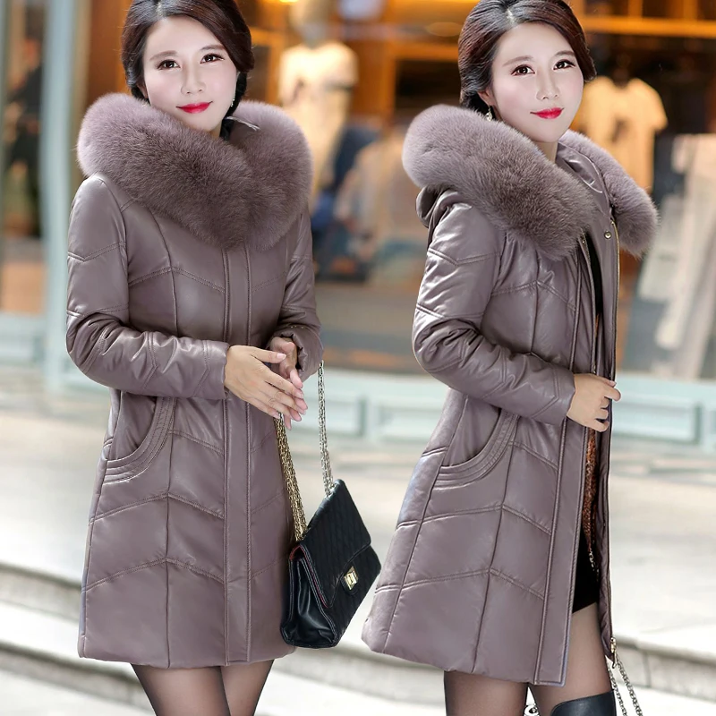 KMETRAM Split Sheep Leather Jacket Winter Jacket Women Fur Collar Korean Long Coat Female Down Jacketclothes Chaqueta Mujer