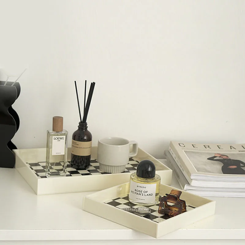 

TingKe Korean-style ins home decoration checkerboard grid acrylic storage tray ornaments modern minimalist jewelry storage tray