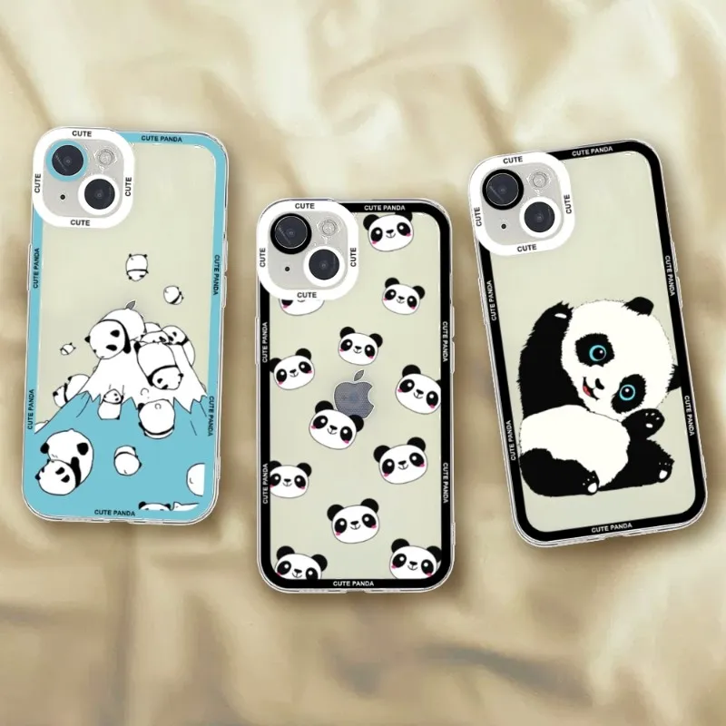 

For iPhone 13 Cute Panda Angel Eyes Phone Case For iPhone 14 13 12 11 Pro Max Mini XS 14 Plus 12 13 MINI Soft Transparent Cover