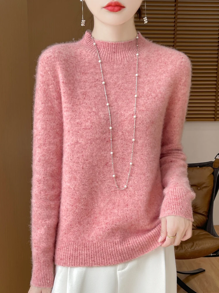 Женский плотный базовый свитер из 100% чистой шерсти с полувысоким воротником для