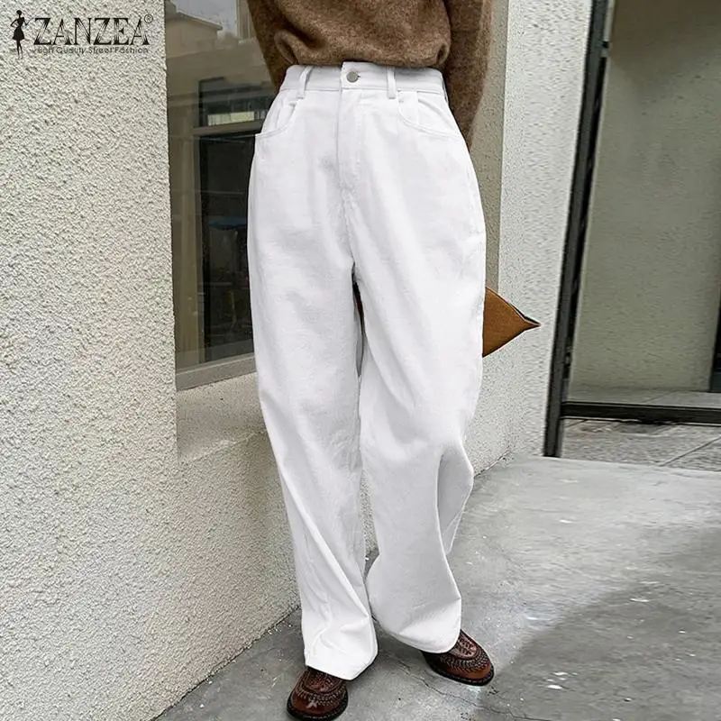 

Casual High Waist Pantalones Women Corduroy Maxi Pants ZANZEA Vintage Solid Trousers 2022 Spring Wide Leg Pant Oversized Palazzo