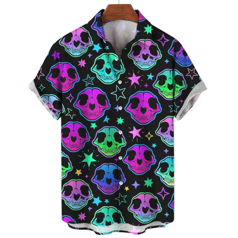 Гавайская рубашка с 3d принтом дьявол ужасы, Мужские дышащие рубашки, летняя рубашка для мужчин, мужская одежда в стиле ретро с коротким рукавом