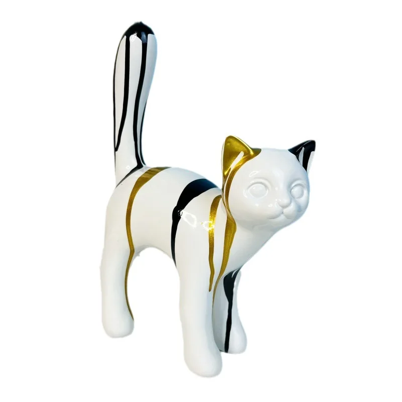 

Painted Graffiti Cat Colorful Cat Figurine Statue Desktop Animal Crafts Ornaments Home Living Room Bedroom Decor Cat Gift