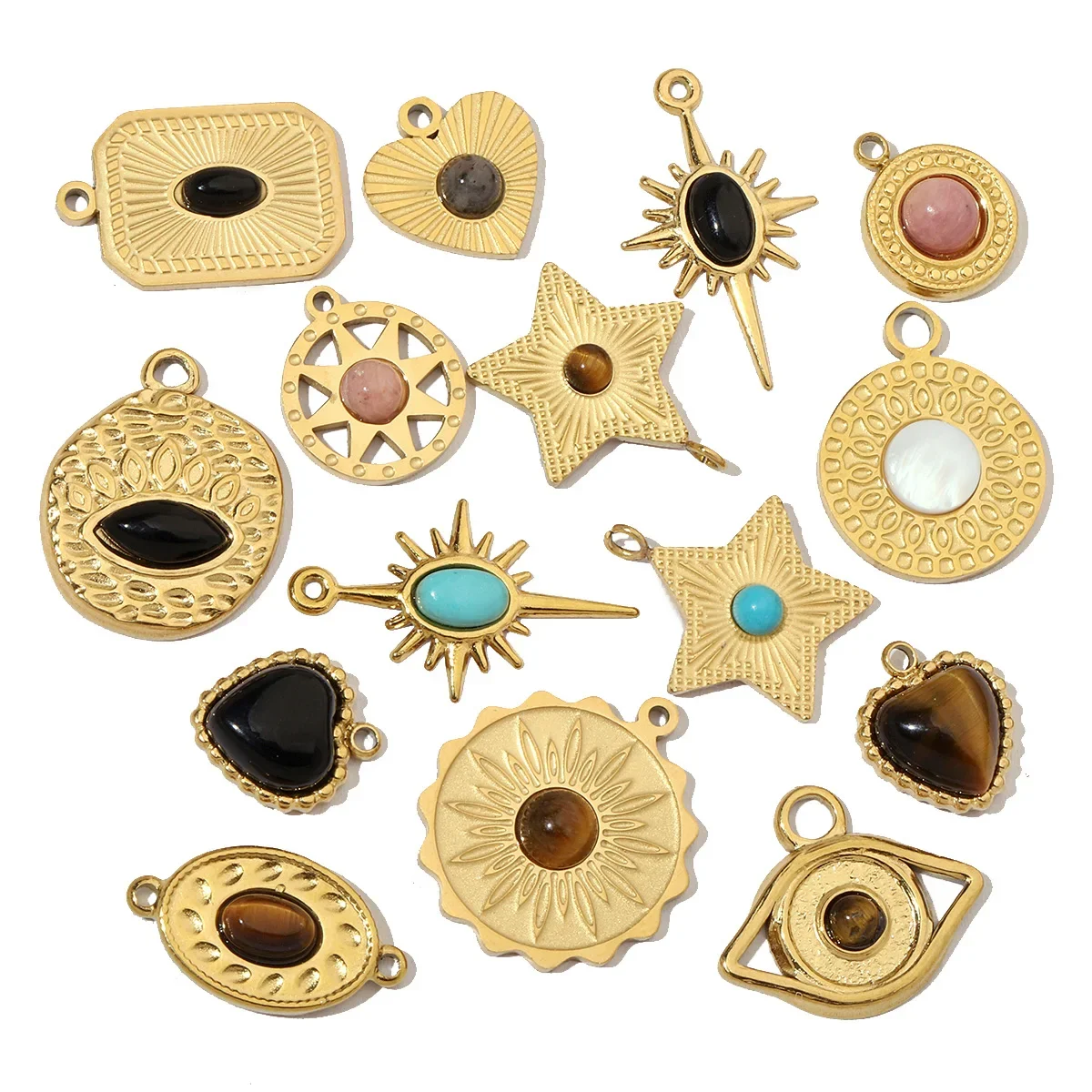 3 шт./лот ретро природный камень клевер звезда сделай сам подвески из нержавеющей