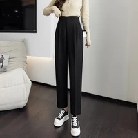 spring autumn solid high waisted pants women chic pleated harem suit trousers casual work elegant length pant mujer 3325j