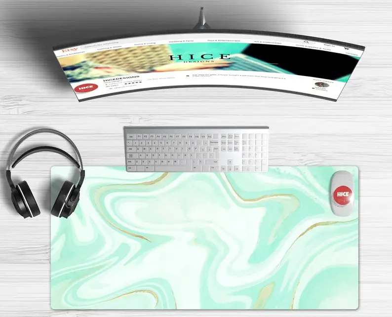 

Light Green Marble Desk Mat, Cute Desk Mat For Home Office, Cute Mouse Pad, Extra Large Desk Mat ,Desk Pad, Green Mouse Pad, Des