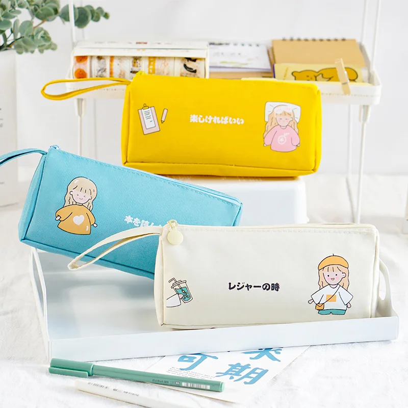 

Student Pencil Bab Portable Large Capacity School Case Zipper Pencil Pouch Stationery Box Cartoon Girl Pen Case School Supplies