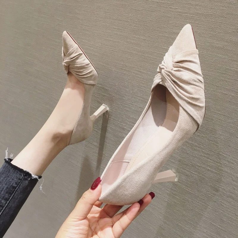 

New 2021 Autumn and Winter Stiletto High-heeled Suede Shoes Non-slip Pointed Toe Stiletto Suede High-heeled Girls Women Shoes
