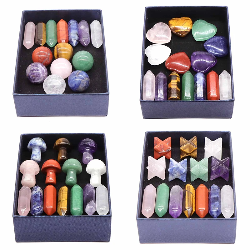 

14PC/Set 7 Chakra Point Natural Stone And Crystals Gemstone Crafts Gift Box Reiki Healing Energy Mineral Home Decor Wholesale