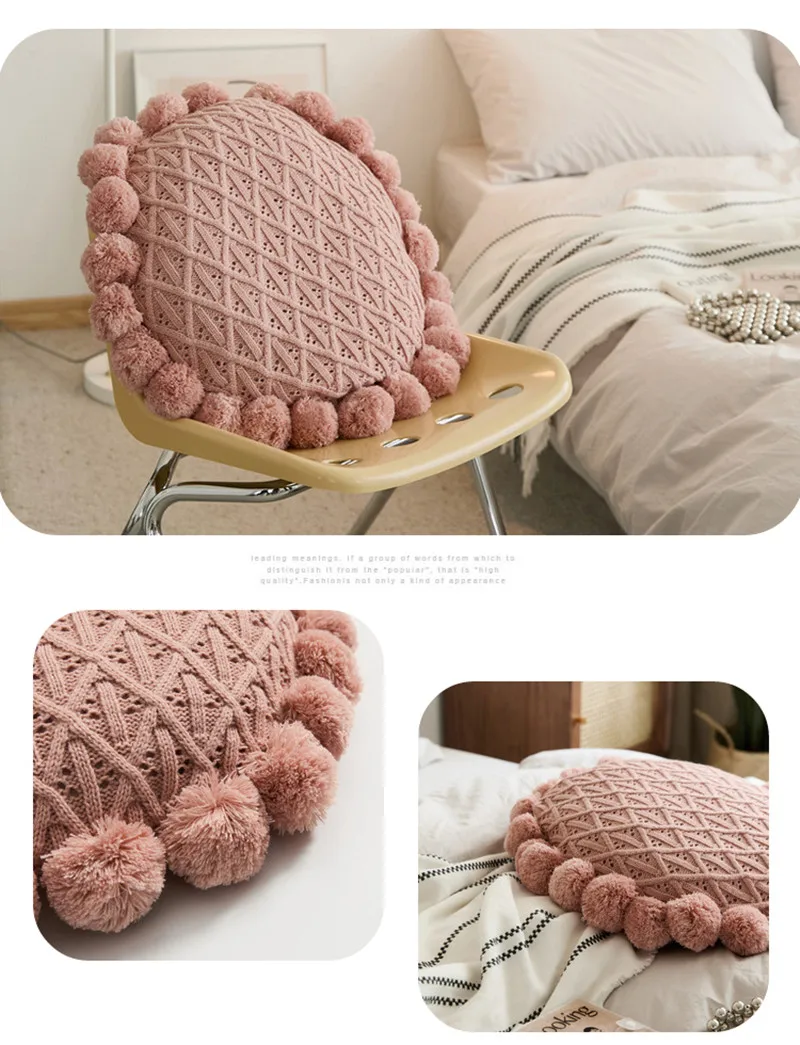 

Creativity Solid Colors Cushion Round Pillow Acrylic PP Cotton Knitted Ball Decor Sofa Car Bedding Pillow Cushion Home Decor