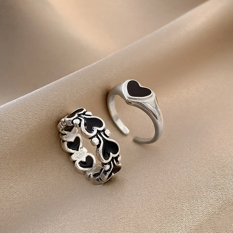 

PTQASP Creative Korean Trend Retro Old Heart-Shaped Ring For Women Fashion Personality Open Ring Jewelry Friend Couple Gift New