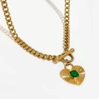 perisbox vintage heart pendant necklace stainless steel green resin necklaces for women waterproof jewelry 2022 hot sale