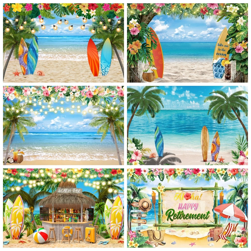Фон для фотосъемки с изображением летнего тропического пляжа Гаваи Луау Фламинго океан доска для серфинга морской праздничной вечеринки дня рождения