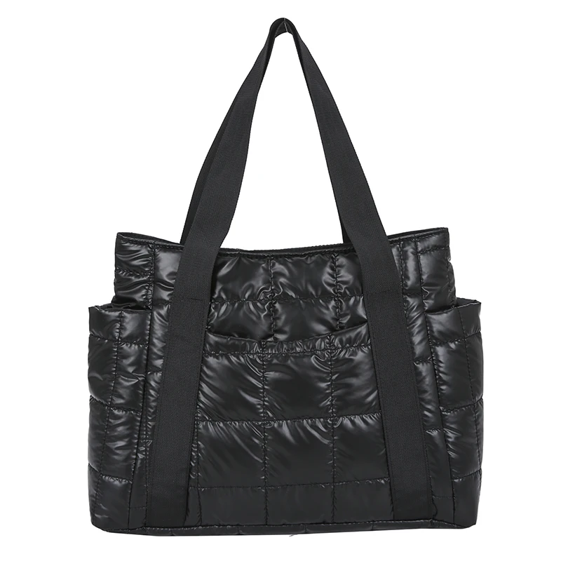 

Designer Nylon Handbags Big Totes Female Plaid Shoulder Bags Winter Brand Textured Padded Design Duffel Bag for Women 2022