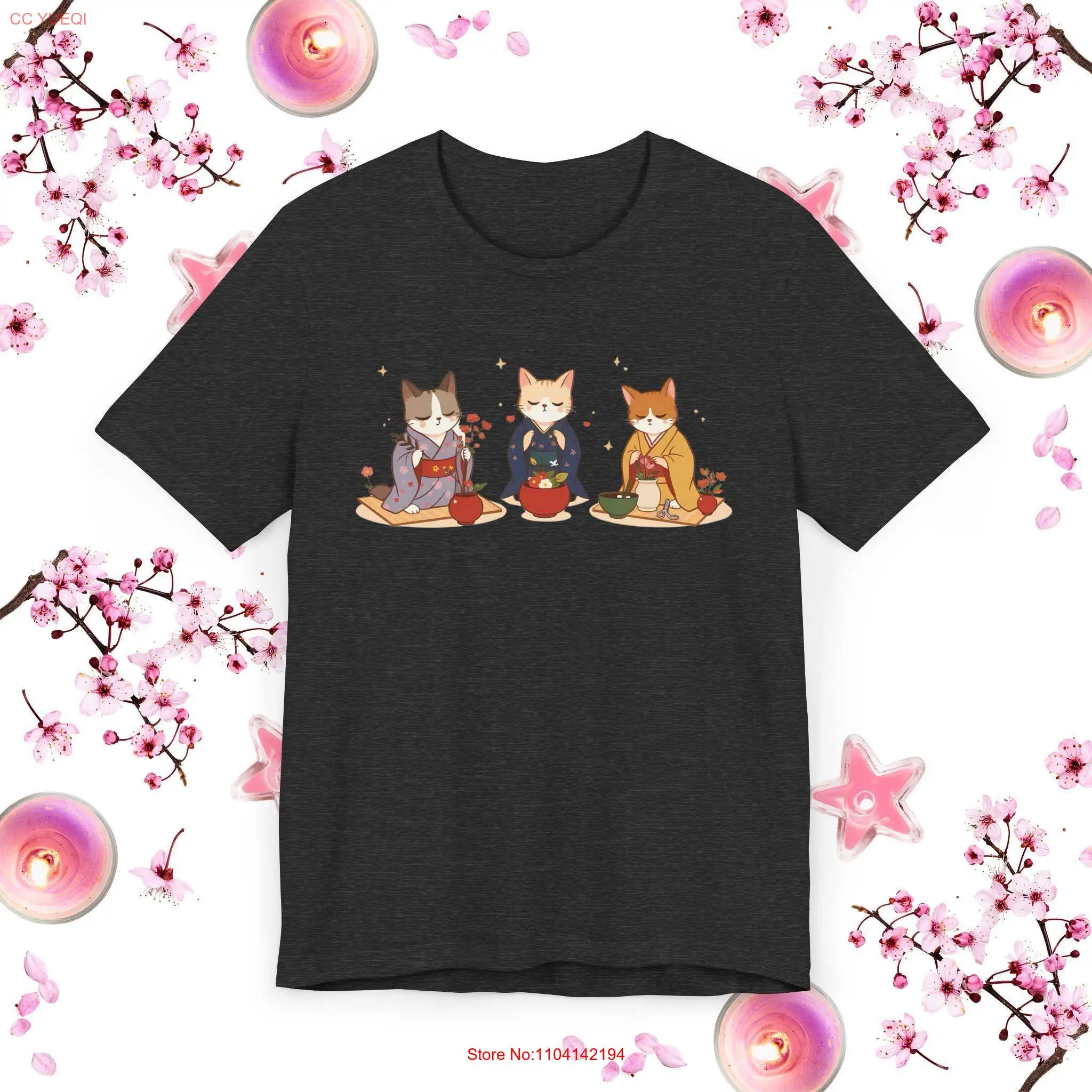 Кимоно Кошки Футболка Японский Дзен Икебана Джерси Медитация Neko Art Feline Cat с