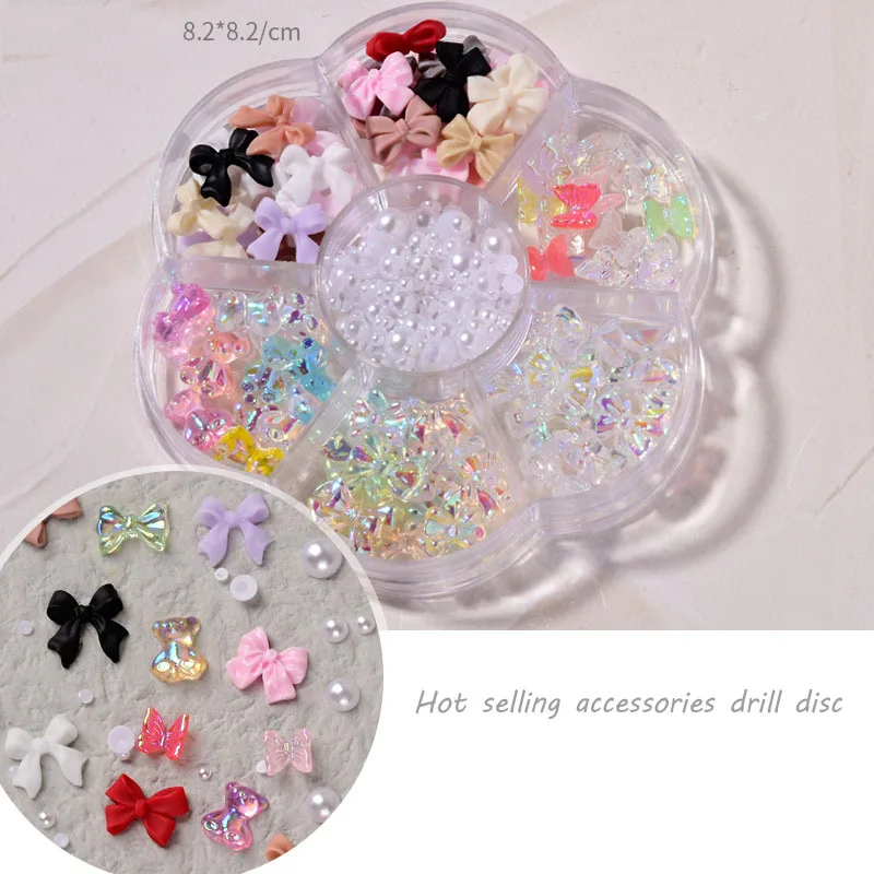 

7 in 1 Set Box Mixed Styles Butterfly Pearl Beads Nail Rhinestone,3D Cartoon Design Nail Art Decorations, DIY Nail Supplies &*&