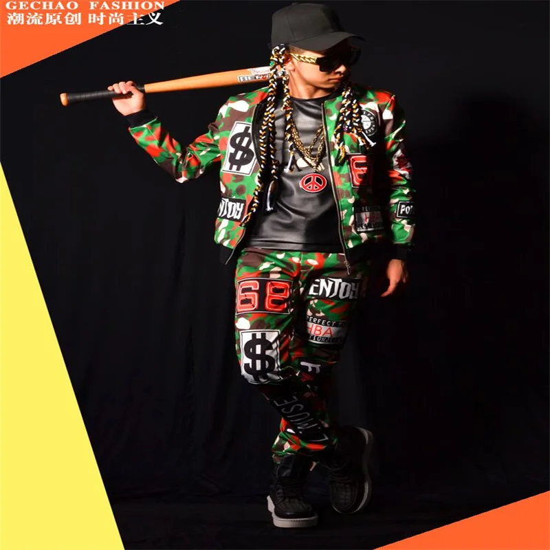 Male singer jackets mens camouflage short coats collage Hip Hop baseball bar costume accessories