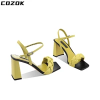 one word belt high heel sandals womens 2022 summer new fashion outerwear thick heel women shoes leather open toe banquet shoes