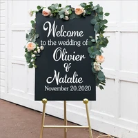 romantic wedding custom name and date vinyl wall stickerwedding personalized welcome sign for wedding chalkboard sticker decal