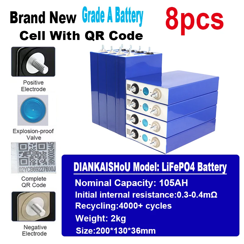 8 шт. 4000 циклов новый аккумулятор LiFePO4 3 2 В 105 Ач класс A QR-код бесплатная шина для DIY