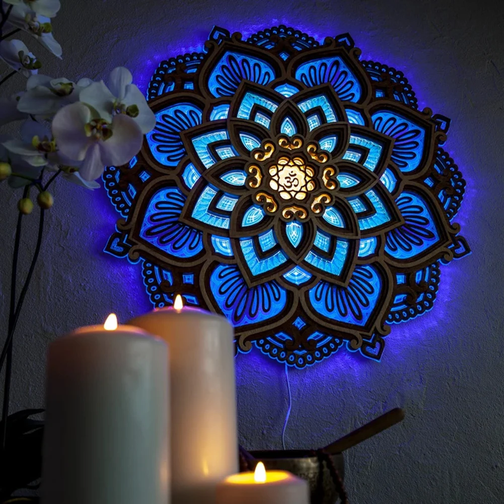 

Mandala Yoga Night Light Hanging Wooden Multilayered Carved LED Lamp for Home Bedroom Living Room Atmosphere Decoration Lighting